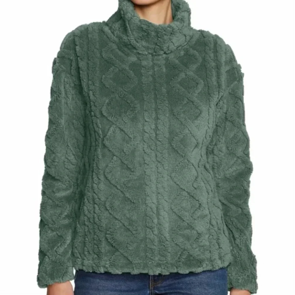 Eddie Bauer Cable Fleece Chunky Pullover Sweater, Green, Sz M